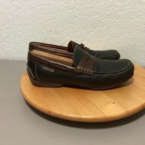Mephisto Men Black Brown Leather Moc Toe Slip On Loafer Shoes Size 9